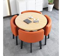 Elegante juego de comedor de cuero que ahorra espacio: mesa redonda/cuadrada y 4 sillas negras para cocina, comedor y sala de estar, diseño moderno para 4 personas
