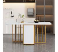 Elegante juego de comedor, paquete de 6 sillas contemporáneas con almacenamiento, mesa rectangular de lujo, sillas de piel sintética, perfecto para comedores modernos (color: blanco)