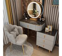 Elegante juego de escritorio LED grande con gabinete ajustable y taburete acolchado, 3 modos de iluminación, mesa de maquillaje negra y dorada para dormitorio y estudio, tamaño de 31.5 pulgadas