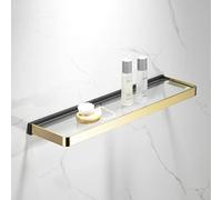 Elegante juego de estantes de baño montados en la pared con anillo de barra de toalla y gancho para bata, todos los accesorios de cobre negro y dorado para elegantes accesorios de baño, estante de
