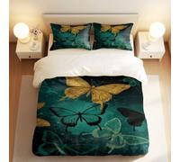 Elegante juego de funda de edredón con estampado de mariposas verde y dorado, ropa de cama floral, tela ultrasuave, ideal para decoración moderna de dormitorio (05, tamaño King 240 x 220 cm + 65 x 65