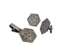 Elegante juego de gemelos y clip de corbata D&D D20 - Juego de accesorios perfecto para jugadores de RPG, Talla única, Metal, No es una piedra preciosa