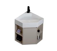 Elegante juego de lavabo esquinero de baño compacto - 55 cm lavabo de cerámica montado en la pared con grifo y desagüe, armario que ahorra espacio para áreas pequeñas, diseño moderno para un uso