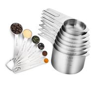 Elegante juego de medición con detalle de sello, juego de cucharas de cocina de acero inoxidable con soportes de anillos, herramienta de grado alimenticio