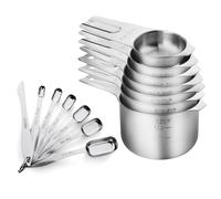 Elegante juego de medición con detalle de sello, juego de cucharas de cocina de acero inoxidable con soportes de anillos, herramienta de grado alimenticio