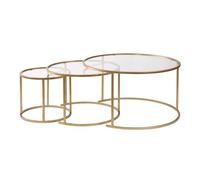 Elegante juego de mesa de café (3 piezas) | 100% vidrio templado, dorado y transparente | pequeño: 42 x 35 x 42 cm, mediano: 60 x 39 x 60 cm, grande: 80 x 43 x 80 cm, diseño elegante y duradero para