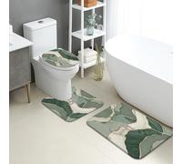 Elegante juego de tapetes de baño de 3 piezas, diseño de mármol verde, absorbentes, antideslizantes, en forma de U, lavables, inspirados en la naturaleza moderna, de espuma viscoelástica, de secado