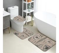 Elegante juego de tapetes de baño de 3 piezas, diseño floral vintage, absorbentes, antideslizantes, en forma de U, lavables, de franela natural de secado rápido