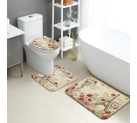 Elegante juego de tapetes de baño de 3 piezas, diseño floral vintage, absorbentes, antideslizantes, en forma de U, lavables, clásico parisino de franela de secado rápido