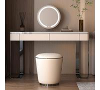 Elegante juego de tocador con 3 opciones de iluminación, espejo y taburete, mesa de tocador con 2 cajones, mesa de rockboard, elegante estación de belleza (39.3 x 17.7 x 30.7 pulgadas)