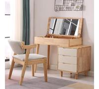 Elegante juego de tocador de madera con cajones plegables con espejo, armario lateral y silla, diseño 2 en 1, fácil montaje, perfecto para decoración de dormitorio, 31.4 x 17.7 x 29.5 pulgadas