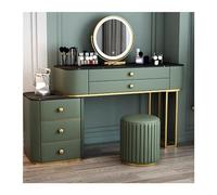 Elegante juego de tocador de maquillaje verde oscuro de 100 cm con espejo y taburete, elegante mueble de dormitorio con cajones para mujer, ideal para estación de belleza y tocador