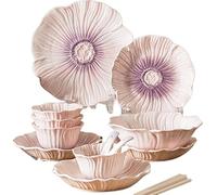 Elegante Juego De Vajilla De Porcelana, Platos, Cuencos Y Utensilios De Cocina De Cerámica: Vajilla Completa para La Cocina China, Incluye Olla para Pink 18PCS * 4-Person Set