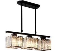 Elegante lámpara de araña Lineal de Cristal Dorado de 3 Luces - Lámpara Colgante Moderna Negra para Comedor, Isla de Cocina, Sala de Estar, Bar o cafetería - Lámpara de Techo Rectangular ele