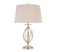 Elegante Lámpara de Mesa Candela Tela Pantalla Color Crema Latón Noche Luz