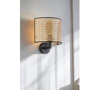 Elegante lámpara de pared con cuerpo de metal y tapa de tela, 27 cm de diámetro, 25 cm de altura, 1 LED de 3,15 W, funciona con pilas, negro y beige. Elegante iluminación para cualquier habitación