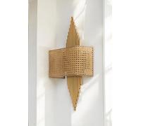 Elegante lámpara de pared con cuerpo de metal y tapa de tela, oro y beige, 65 cm de altura, 1 LED de 3,15 W, funciona con batería, IP20, iluminación elegante para decoración del hogar