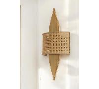 Elegante lámpara de pared con cuerpo de metal y tapa de tela, oro y beige, 65 cm de altura, 1 LED de 3,15 W, funciona con batería, IP20, iluminación elegante para decoración del hogar