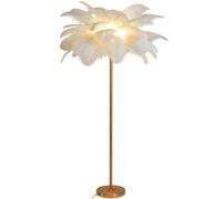 Elegante lámpara de pie Feather de 160 cm con bombilla LED G4 regulable. Cuerpo en forma de D. Ideal para sala de estar y dormitorio. Elegante luz de lectura. Decoración moderna. Pantalla blanca.