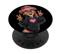 Elegante Leona de Dibujos Animados con Signo de Paz Vibra Retro PopSockets PopGrip Adhesivo