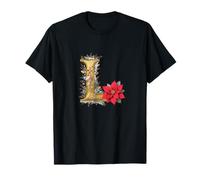 Elegante Letra de Navidad L con Flor de Pascua Camiseta