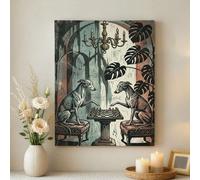 Elegante lienzo de ajedrez de perro, impresiones de ilustraciones de animales grises y verdes, decoración peculiar del hogar para sala de estar, dormitorio, oficina, lienzo envuelto de 16 x 20