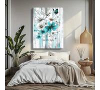 Elegante lienzo de mariposas florales para pared, impresión rústica de madera envejecida para sala de estar, dormitorio, decoración moderna de granja (40 x 60 cm/sin marco)