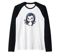 Elegante linda señora pingüino de dibujos animados con pelo largo Camiseta Manga Raglan