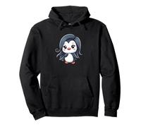 Elegante linda señora pingüino de dibujos animados con pelo largo Sudadera con Capucha