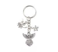 Elegante llavero de ángel con colgante de metal plateado, llavero con amuleto de buena suerte, correa para teléfono móvil para conductores
