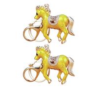 Elegante llavero de coche de caballo de cristal de doble cara con anillos de cristal brillante para parejas y propietarios de automóviles, Dorado, As the pic show