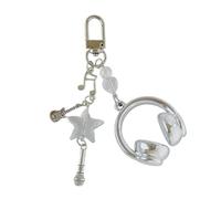Elegante llavero de notas musicales con diseño de colgante de auriculares para mochila, accesorios de teléfono e ideas de regalo, dije ligero para mochila, plata, Keychain