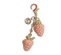 Elegante llavero en miniatura con cuentas de fresa para mujeres y niñas, bolso, cartera o diario, accesorio elegante para bolso, elegante cierre de cremallera, B, Talla única
