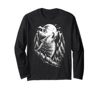 Elegante Lobo Howling Silueta Arte Animal Vida Silvestre Bosque Manga Larga