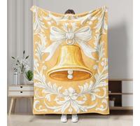 Elegante manta con patrón de campana, decoración floral dorada de cabaña, manta suave y acogedora para sofá, cama, todas las estaciones, 60 x 80 pulgadas