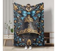 Elegante manta floral de campana azul y dorada, manta decorativa de invierno para el hogar, funda suave y acogedora para sofá y cama, decoración navideña para todas las estaciones, 50 x 60 pulgadas