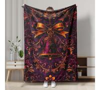 Elegante manta floral de campana, manta navideña adornada con violeta, acogedora decoración suave y cálida para invierno, Navidad, sofá, cama, todas las estaciones, 40 x 50 pulgadas