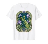 Elegante Mantis Religiosa Iris Art Nouveau Insecto Camiseta gráfica económica, Hombre, Blanco, L