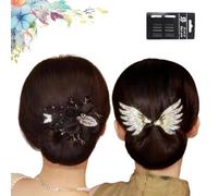 Elegante máquina para hacer moños de pelo con alas de ángel de pavo real, rizador de pelo de pavo real, rodillo de bola, rizador de pelo perezoso, moño hábil, clip de pelo con diamantes de imitación