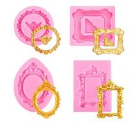Elegante marco de fotos en relieve, moldes de silicona para fondant, juego de 4 moldes de silicona para hornear, azúcar, manualidades, chocolate, postres, decoración vintage para bodas