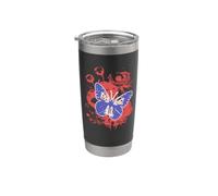 Elegante mariposa contra ilustración de fondo floral Vaso térmico de acero inoxidable de doble pared