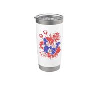 Elegante mariposa contra ilustración de fondo floral Vaso térmico de acero inoxidable de doble pared