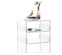 Elegante mesa auxiliar de acrílico mesita de noche de varios niveles de almacenamiento de 3 niveles eficiente en el espacio (blanco)