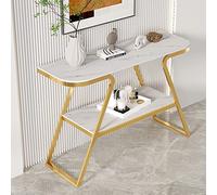 Elegante mesa consola de mármol con estantes de 2 niveles, bandeja de hierro, mesa auxiliar para entrada, sala de estar o balcón, armario de cama moderno (100 x 30 x 80 cm)