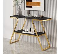 Elegante mesa consola de mármol de 2 niveles con bandeja de hierro versátil para sala de estar y balcón, mesita de noche moderna (120 x 30 x 80 cm, estilo 1)