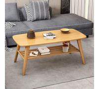 Elegante mesa de centro de bambú con separadores abiertos, patas de madera maciza, mesa auxiliar moderna para sala de estar y dormitorio, 100 x 60 x 50 cm, acabado natural