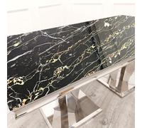 Elegante mesa de comedor de 1,8 m con base de pedestal de doble espejo, asientos superiores de mármol o cristal, 6 asientos de mármol negro y dorado