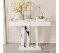 Elegante mesa de consola estrecha para entrada, soporte lateral largo de metal con estante de almacenamiento para sala de estar, pasillo y vestíbulo (blanco y negro, 80 cm)