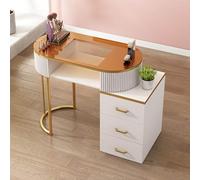 Elegante mesa de manicura moderna con cajones y armario de almacenamiento, escritorio profesional de tecnología de uñas para salón y spa, estación de uñas de madera funcional para artistas de belleza