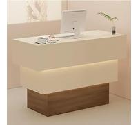 Elegante mesa de recepción con agujero para cables, escritorio moderno con almacenamiento abierto para salones y tiendas, perfecto para un servicio al cliente organizado